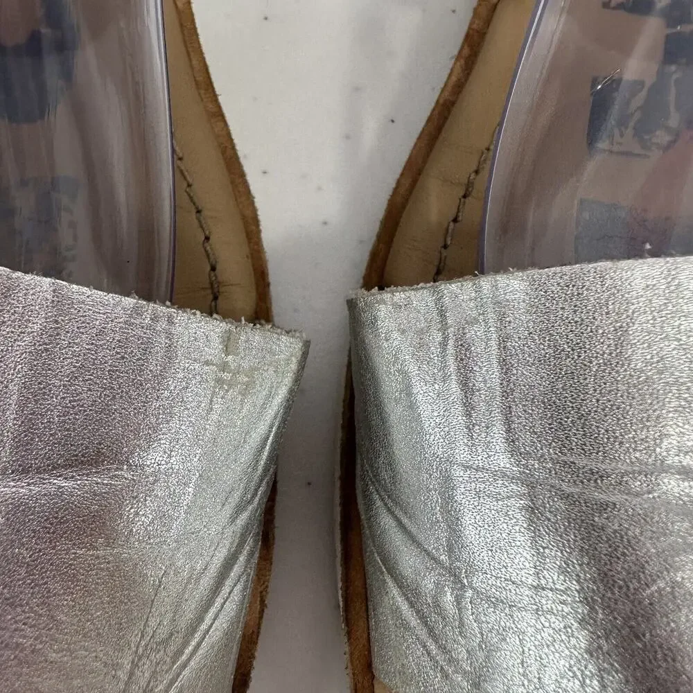 Sorel Sandals Womens 9.5 Silver Cross Strap Flat‎ Slip On Leather Ella